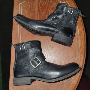 Frye black buckle moto boots